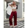 Ekouaer Womens Silk Satin Pajama Pants Casual Comfy Sleep Pants Pocketed Elastic Waist Wide Leg Pj Bottoms with Lace Trim(Wine Red)
