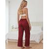 Ekouaer Womens Silk Satin Pajama Pants Casual Comfy Sleep Pants Pocketed Elastic Waist Wide Leg Pj Bottoms with Lace Trim(Wine Red)