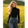 Ekouaer Women’s Turtleneck Long Sleeve Shirts Slim Fit Thermal Underwear Tops Lightweight Pullover Tees(Black)