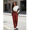 Ekouaer Womens Wide Leg Pants for Women Elastic Waist Womens Casual Palazzo Pants Soft Comfy Pajama Pants with Pockets(Black Red Plaid)