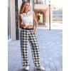 Ekouaer Womens Wide Leg Pants for Women Elastic Waist Womens Casual Palazzo Pants Soft Comfy Pajama Pants with Pockets(Black White Plaid)