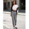 Ekouaer Womens Wide Leg Pants for Women Elastic Waist Womens Casual Palazzo Pants Soft Comfy Pajama Pants with Pockets(Black White Plaid)