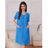 Ekouaer Women’s Zipper Robe Short Sleeves Swiss Dots Housecoat Zip Up Bathrobe Soft Nightgown with Pockets S-3XL(Blue)