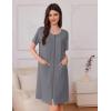 Ekouaer Women’s Zipper Robe Short Sleeves Swiss Dots Housecoat Zip Up Bathrobe Soft Nightgown with Pockets S-3XL(Gray)