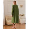 Ekouaer Zipper Robes for Women Long Knit Bathrobes Lightweight Full Length Housecoat with Pockets Nightgown S-3XL(Army Green)