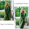 Ekouaer Zipper Robes for Women Long Knit Bathrobes Lightweight Full Length Housecoat with Pockets Nightgown S-3XL(Army Green)
