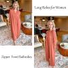 Ekouaer Zipper Robes for Women Long Knit Bathrobes Lightweight Full Length Housecoat with Pockets Nightgown S-3XL(Caramel)