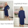 Ekouaer Zipper Robes for Women Long Knit Bathrobes Lightweight Full Length Housecoat with Pockets Nightgown S-3XL(Navy Blue)
