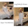 Ekouaer Zipper Robes for Women Long Knit Bathrobes Lightweight Full Length Housecoat with Pockets Nightgown S-3XL(White)