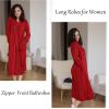 Ekouaer Zipper Robes for Women Long Knit Bathrobes Lightweight Full Length Housecoat with Pockets Nightgown S-3XL(Wine Red)