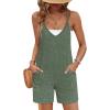 Ekouaer Rompers for Women Summer Casual Sleeveless Spaghetti Strap Jumpsuit Ribbed Shorts Overalls with Pockets(Army Green)