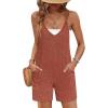 Ekouaer Rompers for Women Summer Casual Sleeveless Spaghetti Strap Jumpsuit Ribbed Shorts Overalls with Pockets(Caramel)