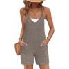 Ekouaer Rompers for Women Summer Casual Sleeveless Spaghetti Strap Jumpsuit Ribbed Shorts Overalls with Pockets(Coffee Brown)