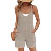 Ekouaer Rompers for Women Summer Casual Sleeveless Spaghetti Strap Jumpsuit Ribbed Shorts Overalls with Pockets(Khaki)