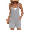 Ekouaer Rompers for Women Summer Casual Sleeveless Spaghetti Strap Jumpsuit Ribbed Shorts Overalls with Pockets(Light Grey)