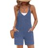 Ekouaer Rompers for Women Summer Casual Sleeveless Spaghetti Strap Jumpsuit Ribbed Shorts Overalls with Pockets(Navy Blue)