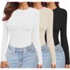 Ekouaer Womens 3 Pack Long Sleeve Shirts Crew Neck Stretch Fitted Underscrubs Trendy Basic Tops Lightweight Thermal Tee(Black/Beige/White)
