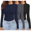 Ekouaer Womens 3 Pack Long Sleeve Shirts Crew Neck Stretch Fitted Underscrubs Trendy Basic Tops Lightweight Thermal Tee(Black/Darkgrey/Navy Blue)