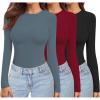 Ekouaer Womens 3 Pack Long Sleeve Shirts Crew Neck Stretch Fitted Underscrubs Trendy Basic Tops Lightweight Thermal Tee(Black/Winered//Blue)