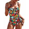 Ekouaer Women’s One Piece Swimsuit Ruched Tummy Control Bathing Suits Vintage Retro Push Up Swimwear(Black Multi Floral)