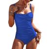 Ekouaer Women’s One Piece Swimsuit Ruched Tummy Control Bathing Suits Vintage Retro Push Up Swimwear(Blue)