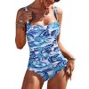 Ekouaer Women’s One Piece Swimsuit Ruched Tummy Control Bathing Suits Vintage Retro Push Up Swimwear(Blue Pattern)