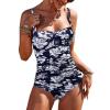 Ekouaer Women’s One Piece Swimsuit Ruched Tummy Control Bathing Suits Vintage Retro Push Up Swimwear(Flower White)