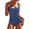 Ekouaer Women’s One Piece Swimsuit Ruched Tummy Control Bathing Suits Vintage Retro Push Up Swimwear(Navy)