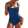 Ekouaer Women’s One Piece Swimsuit Ruched Tummy Control Bathing Suits Vintage Retro Push Up Swimwear(Peacock Blue)