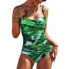 Ekouaer Women’s One Piece Swimsuit Ruched Tummy Control Bathing Suits Vintage Retro Push Up Swimwear(White Leaves)