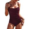 Ekouaer Women’s One Piece Swimsuit Ruched Tummy Control Bathing Suits Vintage Retro Push Up Swimwear(Wine Red)