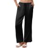 Ekouaer Womens Silk Satin Pajama Pants Casual Comfy Sleep Pants Pocketed Elastic Waist Wide Leg Pj Bottoms with Lace Trim(Black)