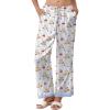 Ekouaer Womens Silk Satin Pajama Pants Casual Comfy Sleep Pants Pocketed Elastic Waist Wide Leg Pj Bottoms with Lace Trim(Blue Striped Teddy)