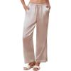 Ekouaer Womens Silk Satin Pajama Pants Casual Comfy Sleep Pants Pocketed Elastic Waist Wide Leg Pj Bottoms with Lace Trim(Champagne)