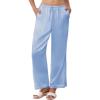 Ekouaer Womens Silk Satin Pajama Pants Casual Comfy Sleep Pants Pocketed Elastic Waist Wide Leg Pj Bottoms with Lace Trim(Light Blue)