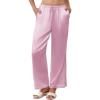 Ekouaer Womens Silk Satin Pajama Pants Casual Comfy Sleep Pants Pocketed Elastic Waist Wide Leg Pj Bottoms with Lace Trim(Pink)