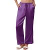 Ekouaer Womens Silk Satin Pajama Pants Casual Comfy Sleep Pants Pocketed Elastic Waist Wide Leg Pj Bottoms with Lace Trim(Purple)