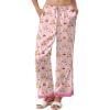 Ekouaer Womens Silk Satin Pajama Pants Casual Comfy Sleep Pants Pocketed Elastic Waist Wide Leg Pj Bottoms with Lace Trim(Red Striped Teddy)