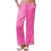 Ekouaer Womens Silk Satin Pajama Pants Casual Comfy Sleep Pants Pocketed Elastic Waist Wide Leg Pj Bottoms with Lace Trim(Rose Leopard)