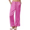Ekouaer Womens Silk Satin Pajama Pants Casual Comfy Sleep Pants Pocketed Elastic Waist Wide Leg Pj Bottoms with Lace Trim(Rose Red)