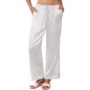 Ekouaer Womens Silk Satin Pajama Pants Casual Comfy Sleep Pants Pocketed Elastic Waist Wide Leg Pj Bottoms with Lace Trim(White)