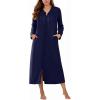 Ekouaer Zipper Robes for Women Long Knit Bathrobes Lightweight Full Length Housecoat with Pockets Nightgown S-3XL(Navy Blue)