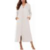 Ekouaer Zipper Robes for Women Long Knit Bathrobes Lightweight Full Length Housecoat with Pockets Nightgown S-3XL(White)