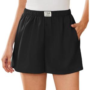 EKOUAER Womens Boxer Shorts Casual Lounge Summer Pants Y2K Beach Outfits with Pockets(Black)