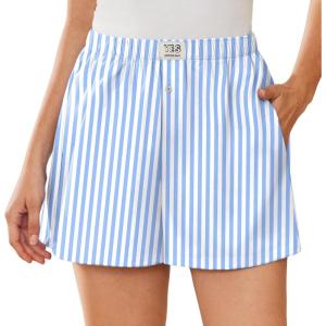 EKOUAER Womens Boxer Shorts Casual Lounge Summer Pants Y2K Beach Outfits with Pockets(Blue Striped)