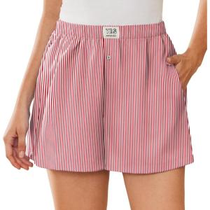 EKOUAER Womens Boxer Shorts Casual Lounge Summer Pants Y2K Beach Outfits with Pockets(Red White Striped)