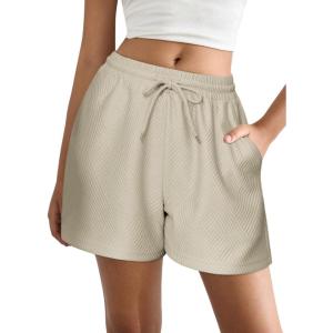 EKOUAER Womens Pajama Shorts Textured Casual Lounge Short Elastic Waist Pj Shorts Sweatsuits with Pockets 2026(Apricot)