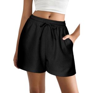 EKOUAER Womens Pajama Shorts Textured Casual Lounge Short Elastic Waist Pj Shorts Sweatsuits with Pockets 2026(Black)