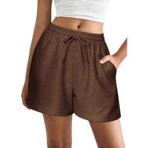 EKOUAER Womens Pajama Shorts Textured Casual Lounge Short Elastic Waist Pj Shorts Sweatsuits with Pockets 2026(Brown)