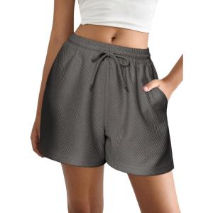 EKOUAER Womens Pajama Shorts Textured Casual Lounge Short Elastic Waist Pj Shorts Sweatsuits with Pockets 2026(Dark Grey)